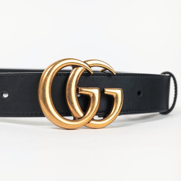 Gucci GG Marmont Black Leather Thin Belt - Picture 3 of 4